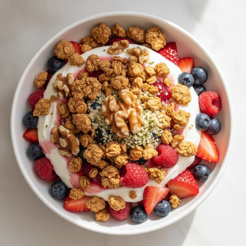 Creamy Greek Yogurt Parfait with Protein Granola and Mixed Berries