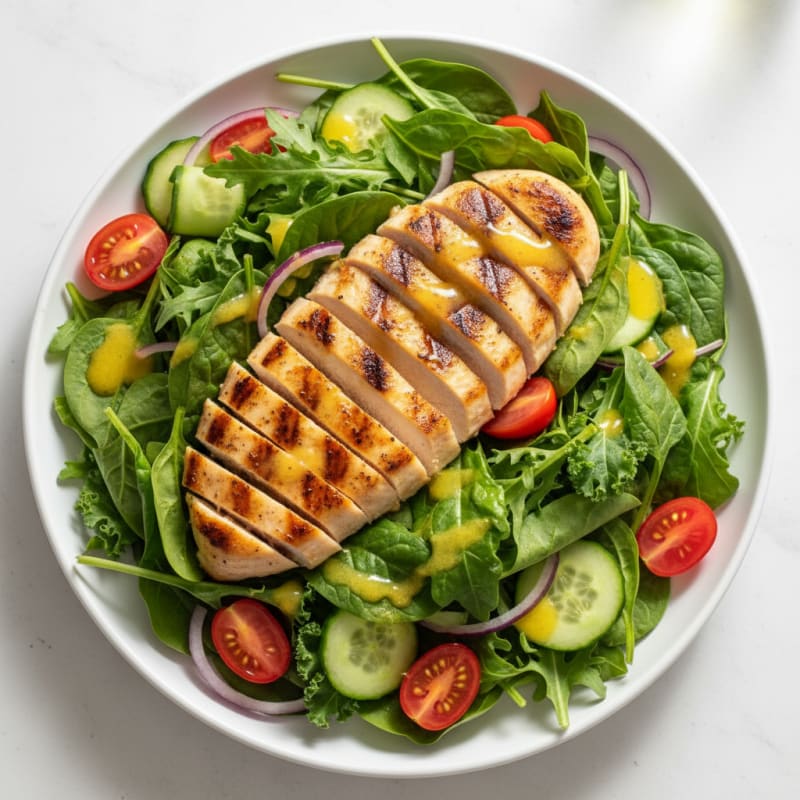 Grilled Chicken Breast Salad with Mixed Greens and Lemon Vinaigrette