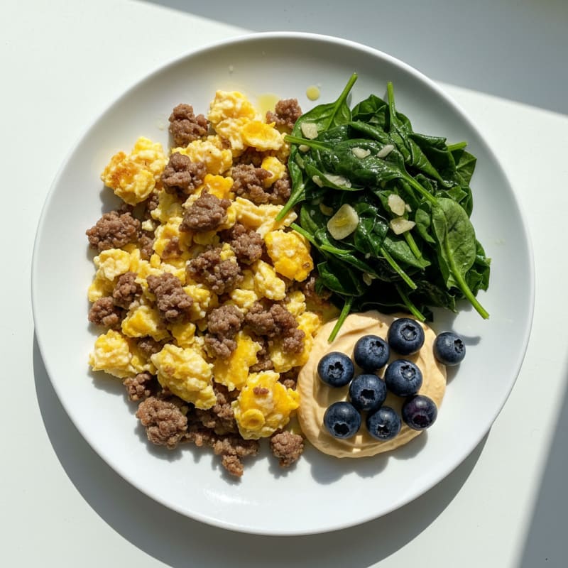 Scrambled Eggs with Sautéed Greens and Pumpkin Yogurt