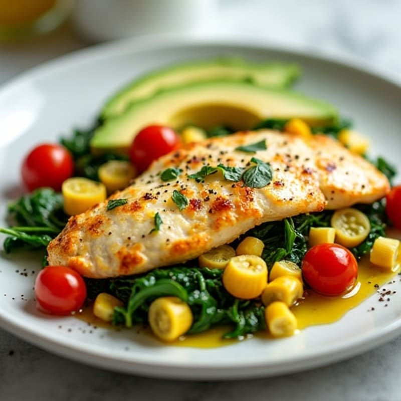 Chicken Egg White Scramble with Spinach and Cherry Tomatoes