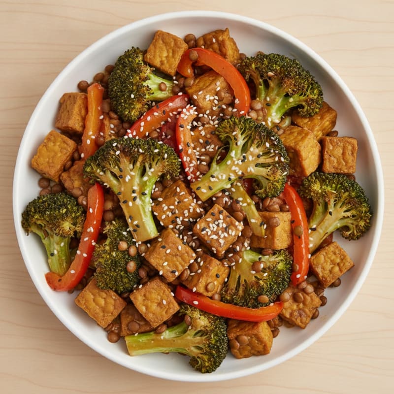 Lentil and Roasted Vegetable Protein Stir-Fry