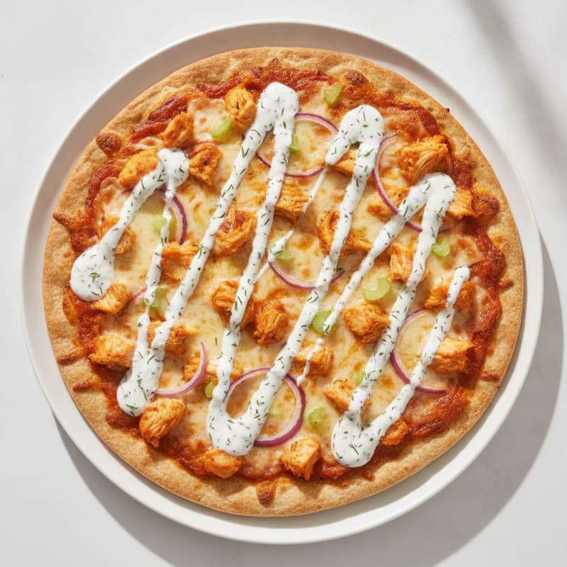 Buffalo Chicken Pizza with Ranch Drizzle