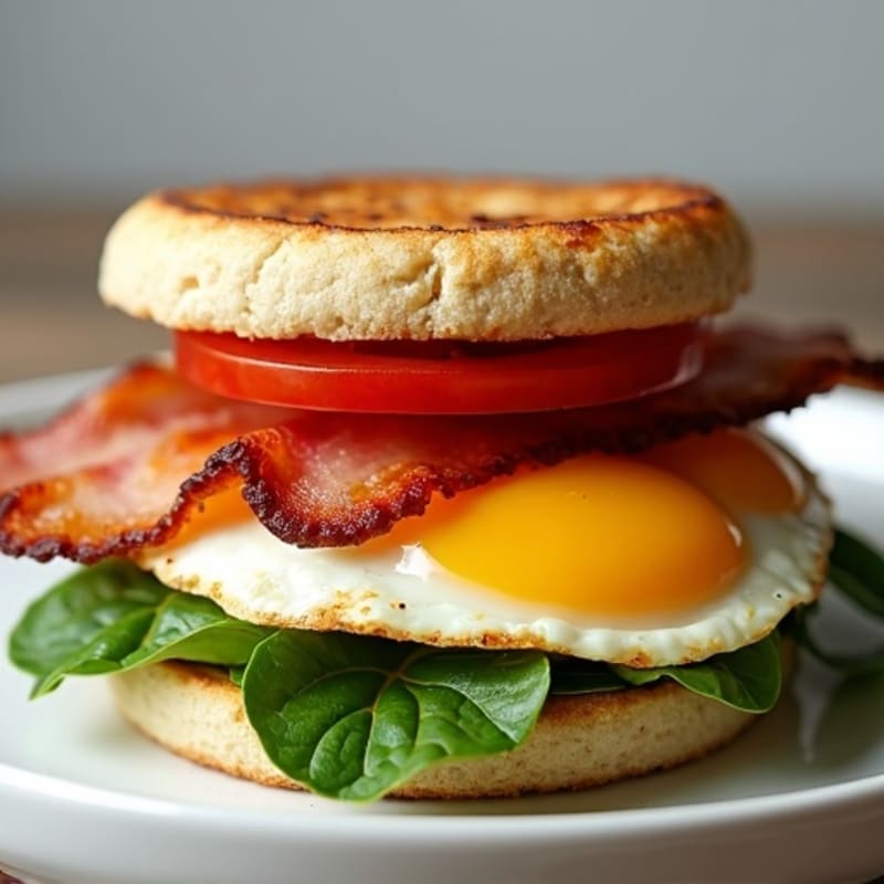 Crispy Turkey Bacon and Egg White Breakfast Sandwich with Spinach