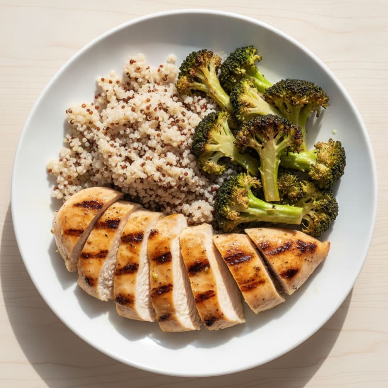 Grilled Chicken Breast with Quinoa and Roasted Broccoli