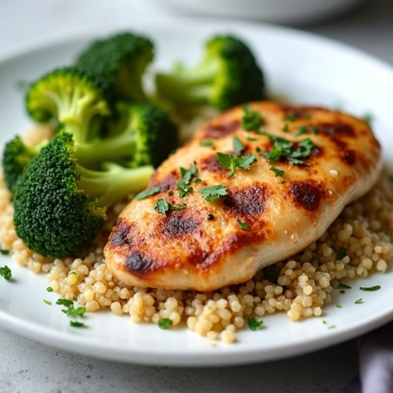 Grilled Chicken Breast with Quinoa and Roasted Broccoli
