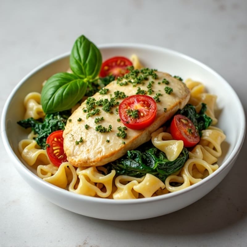 Creamy Pesto Chicken with Whole Wheat Pasta