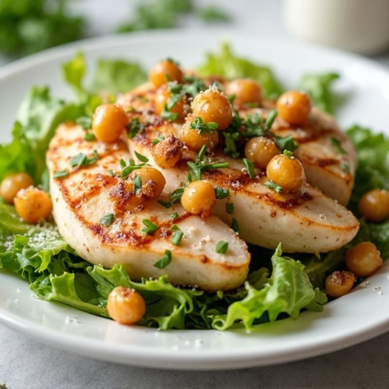 Herb-Grilled Chicken Caesar with Crispy Chickpea Croutons