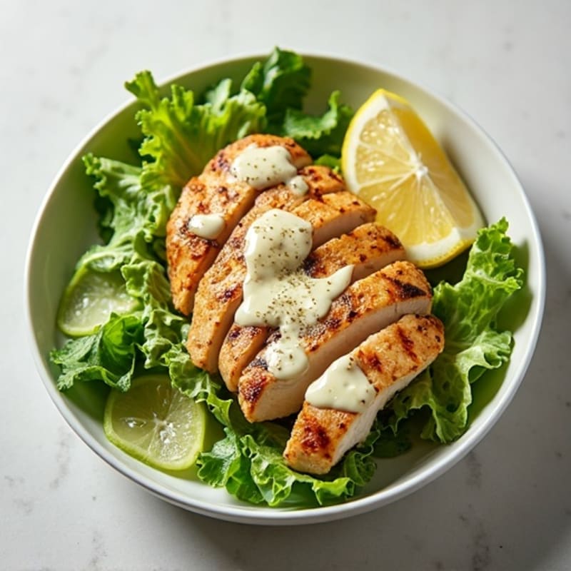 Grilled Chicken with Crisp Romaine and Creamy Lemon-Garlic Caesar Dressing