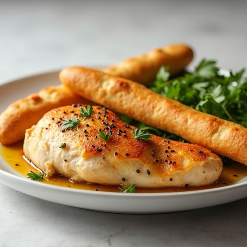 Garlic Roasted Chicken with Crispy Whole Wheat Garlic Breadsticks