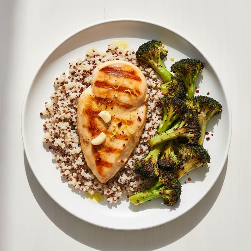 Grilled Chicken Breast with Quinoa and Roasted Broccoli