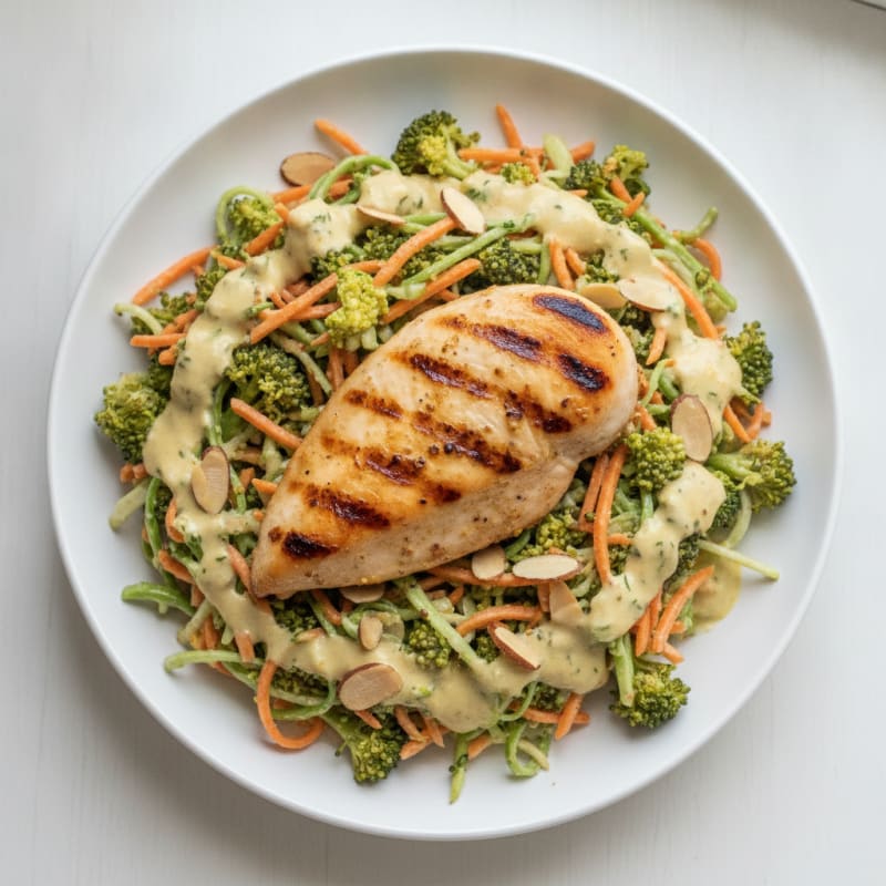 Grilled Chicken Breast with Crunchy Broccoli Slaw