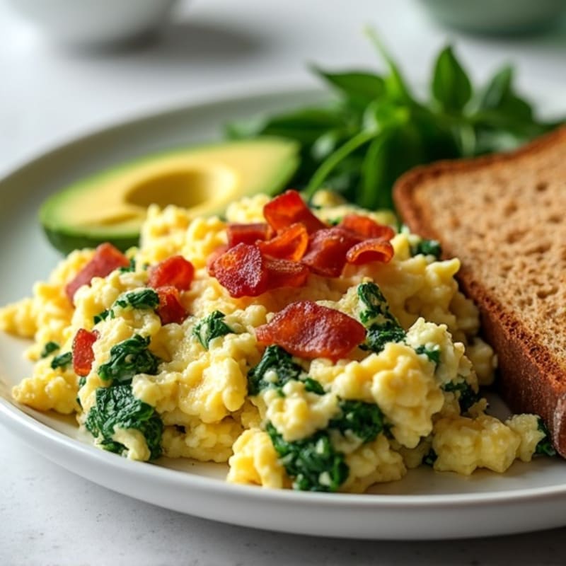 Egg White and Spinach Scramble with Turkey Bacon