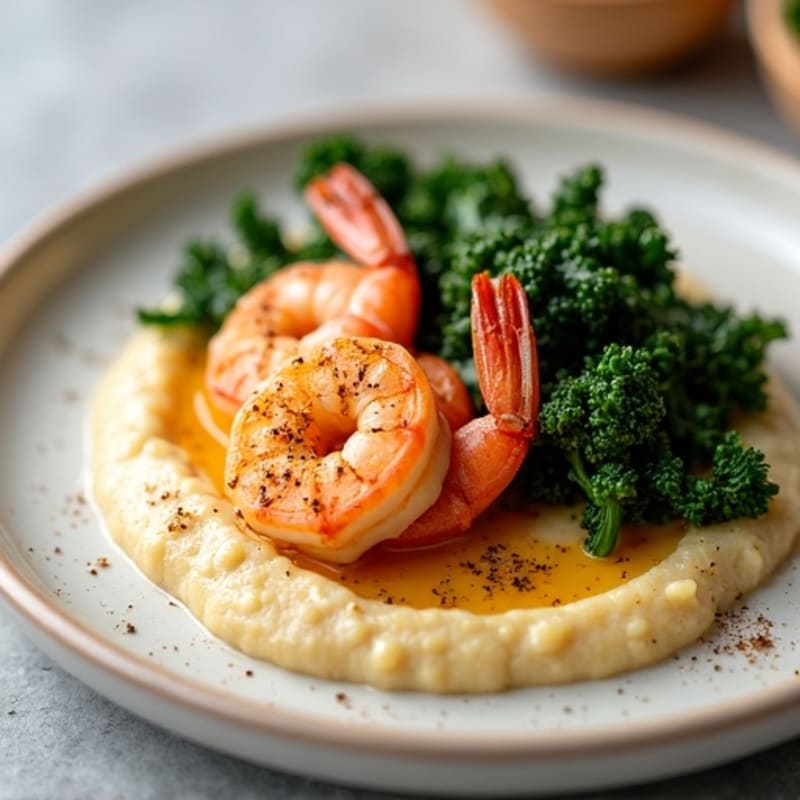 Cajun Shrimp with Creamy Grits and Sautéed Greens