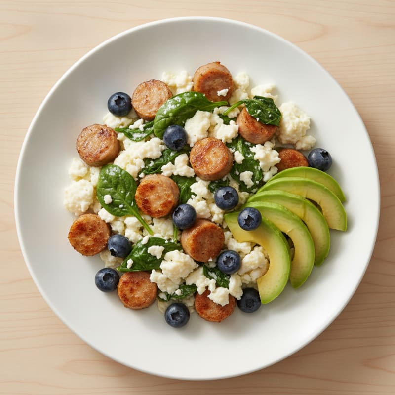 Egg White and Turkey Sausage Scramble with Spinach