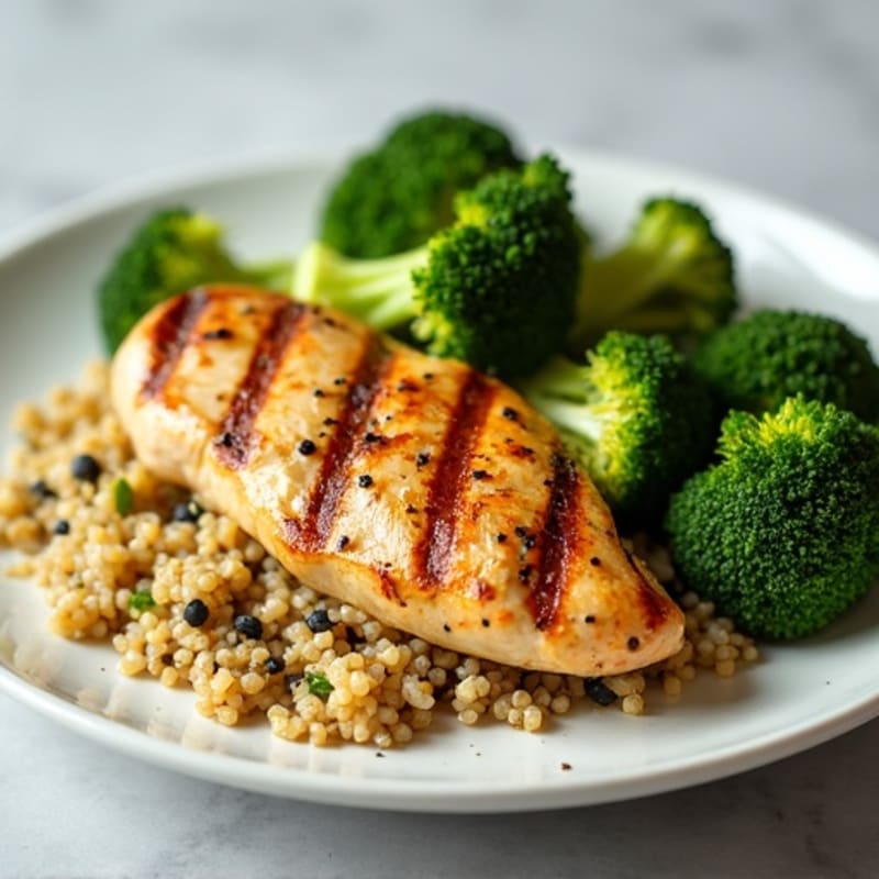 Grilled Chicken Breast with Quinoa and Roasted Broccoli
