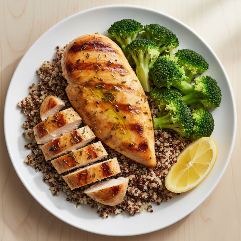Grilled Chicken Breast with Quinoa and Steamed Broccoli