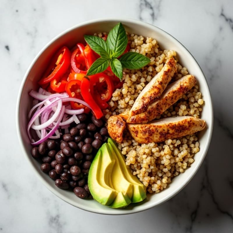Spicy Black Bean Quinoa Bowl with Lime Avocado
