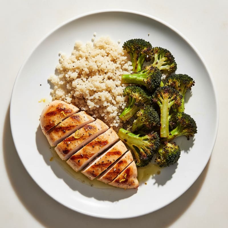 Grilled Chicken Breast with Roasted Broccoli and Quinoa
