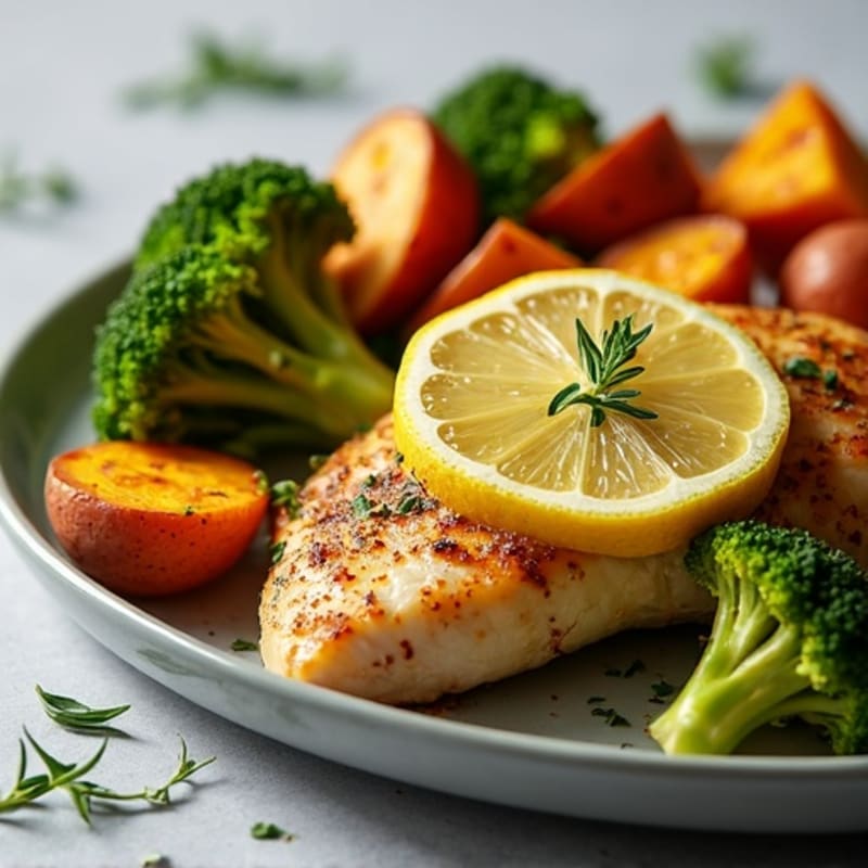 Sheet Pan Lemon Herb Chicken with Crispy Roasted Broccoli and Sweet Potatoes