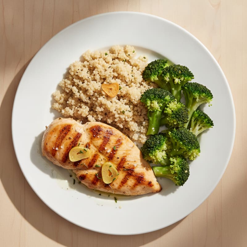 Grilled Chicken Breast with Quinoa and Steamed Broccoli