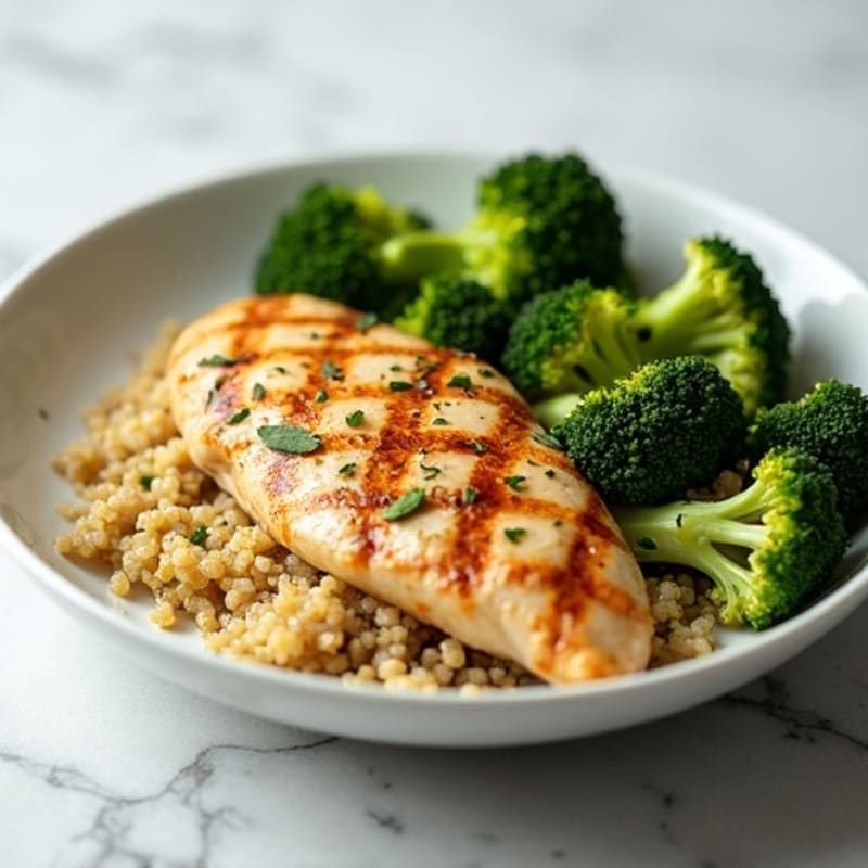 Grilled Chicken Breast with Roasted Broccoli and Quinoa