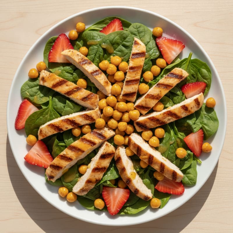 Grilled Chicken Spinach Salad with Roasted Chickpeas