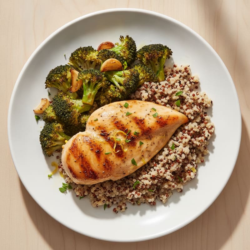 Grilled Chicken Breast with Quinoa and Roasted Broccoli
