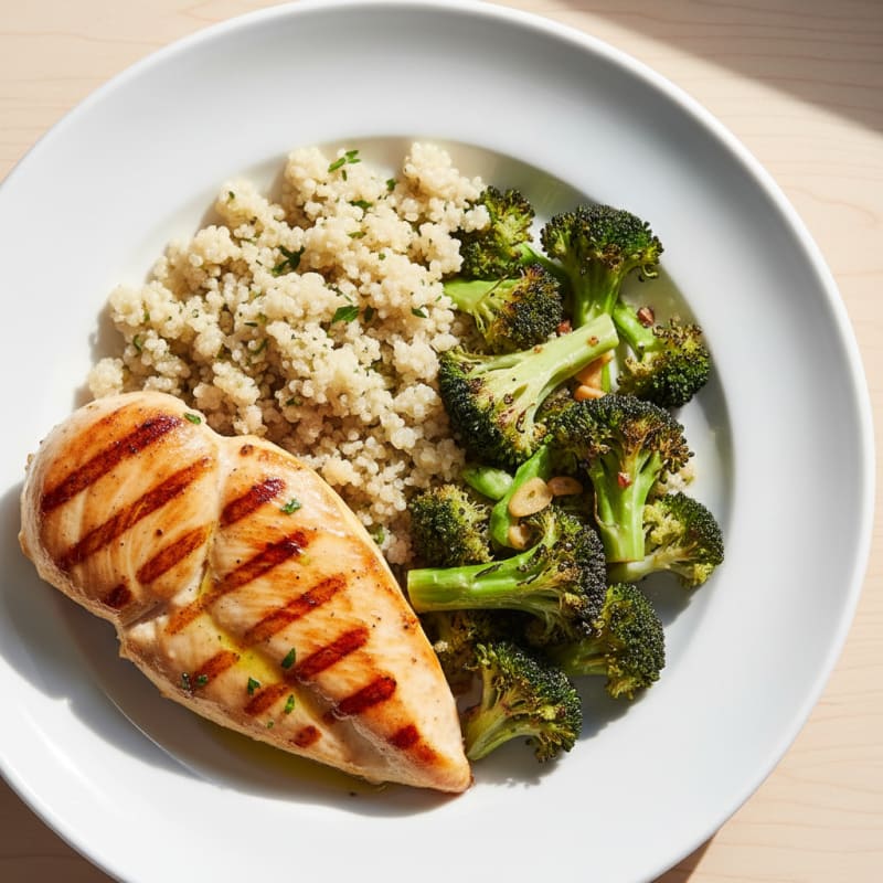 Grilled Chicken Breast with Quinoa and Roasted Broccoli