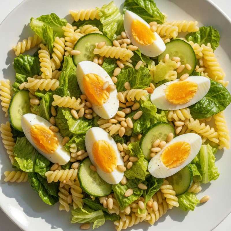 Boiled Egg and Pasta Salad with Pine Nuts