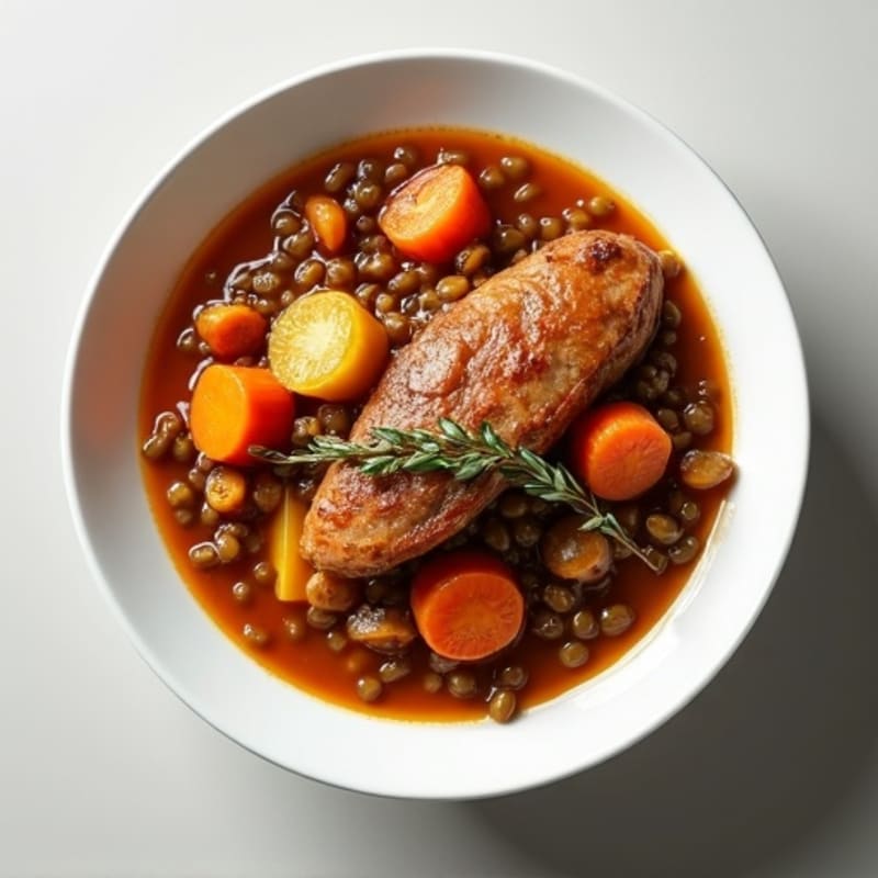 Pork and Lentil Stew with Roasted Carrots and Onion