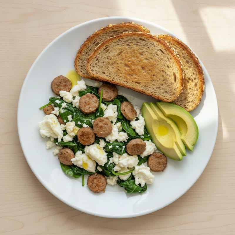 Egg White and Turkey Sausage Scramble with Spinach