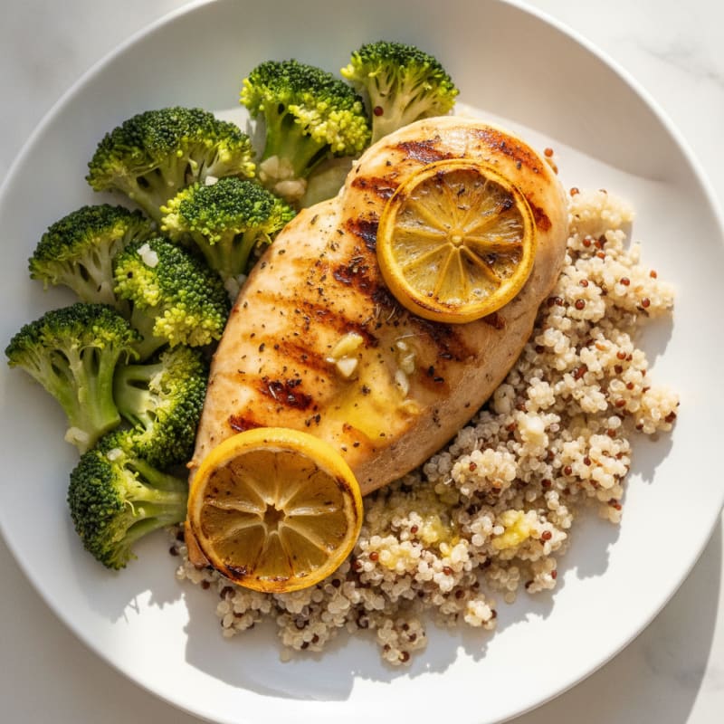 Grilled Chicken Breast with Quinoa and Steamed Broccoli