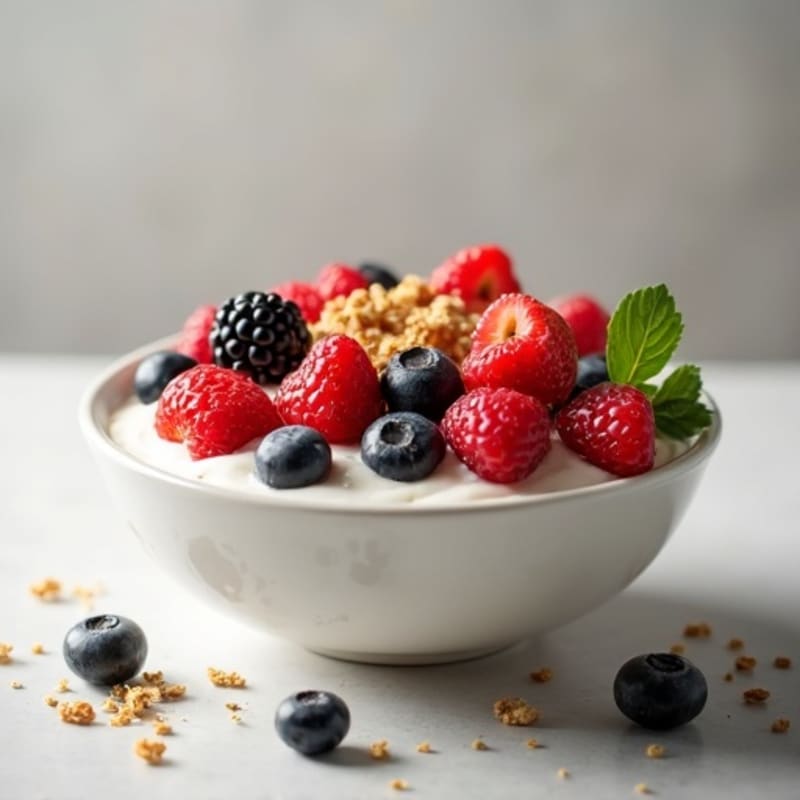 High-Protein Creamy Greek Yogurt with Fresh Berries and Crunchy Granola