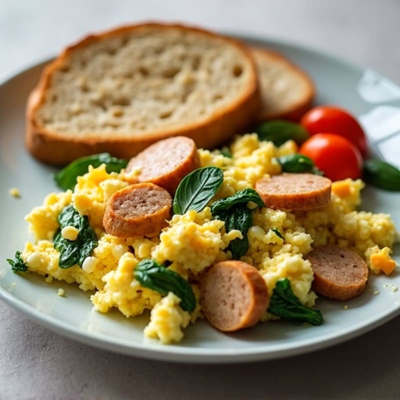 Egg White Scramble with Turkey Sausage and Spinach