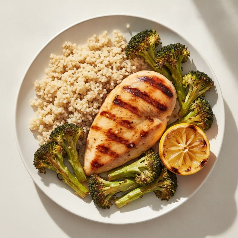 Grilled Chicken Breast with Quinoa and Roasted Broccoli