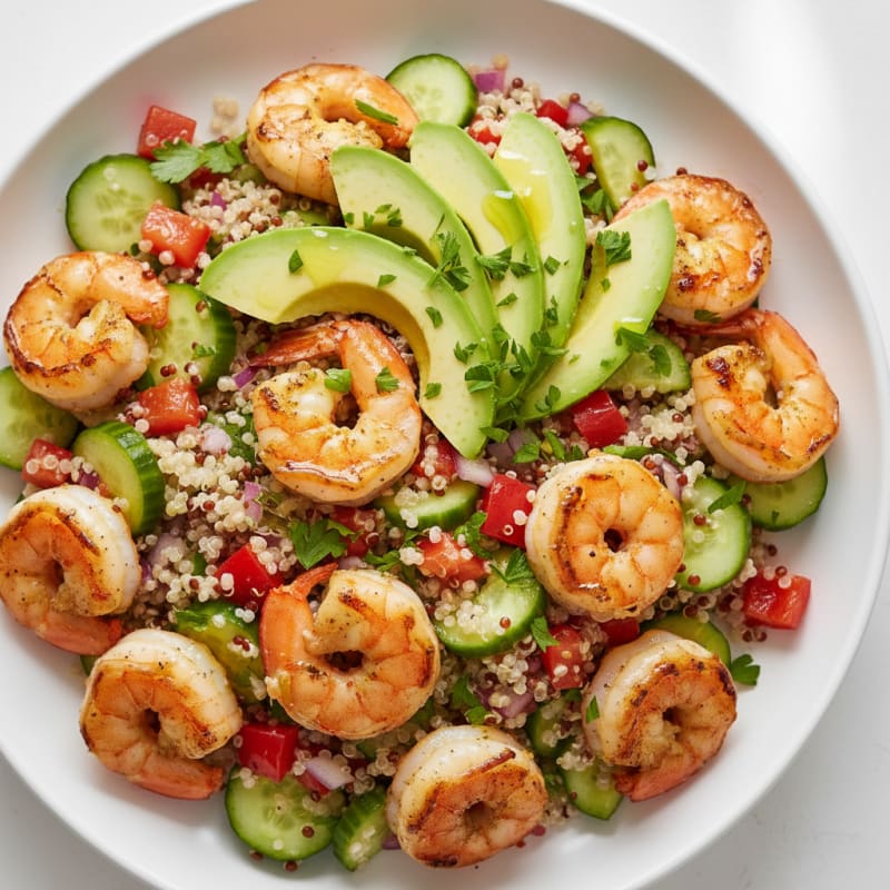 Grilled Shrimp and Quinoa Salad with Crunchy Vegetables