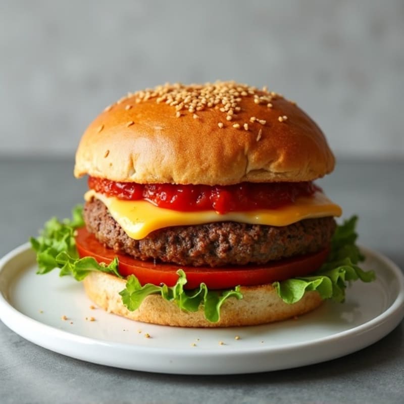 Juicy Lean Beef Burger with Melty Mozzarella and Fresh Tomato Sauce