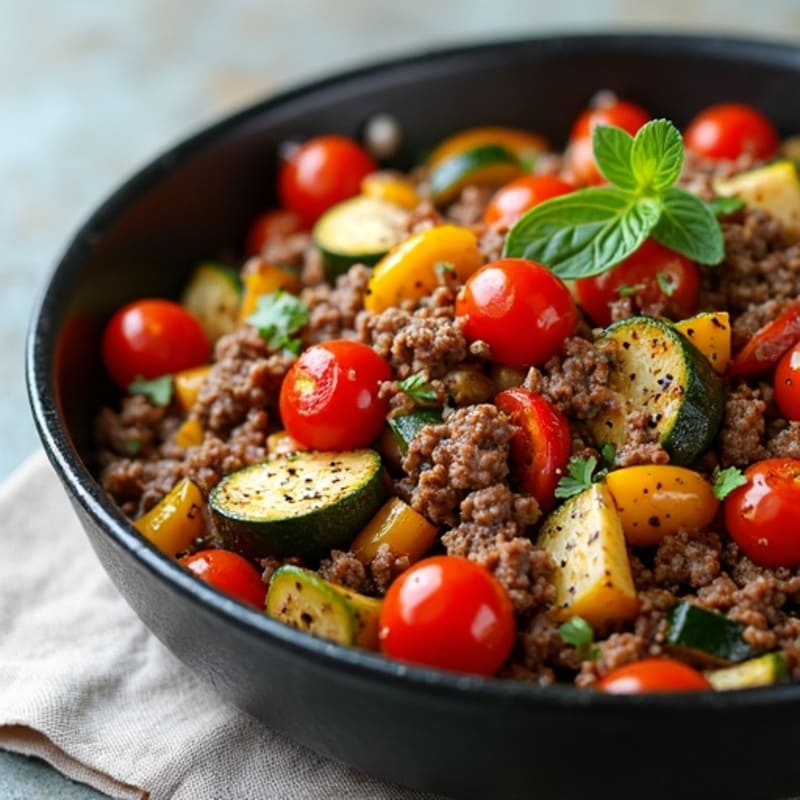 Herb-Seasoned Lean Ground Beef Skillet with Roasted Vegetables