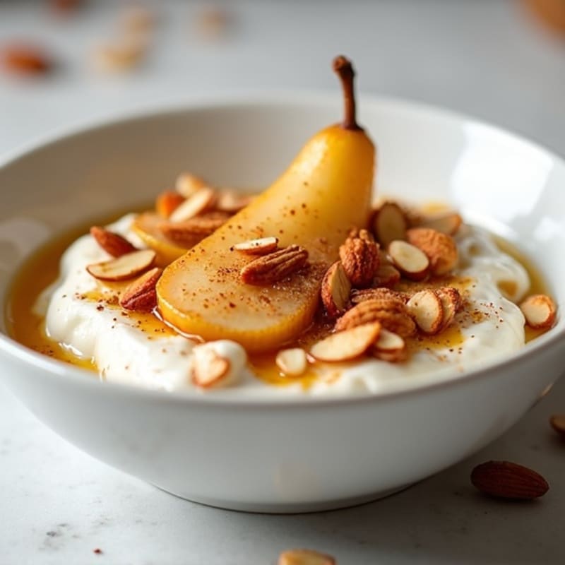 Creamy Vanilla Greek Yogurt Bowl with Caramelized Pears and Toasted Almonds
