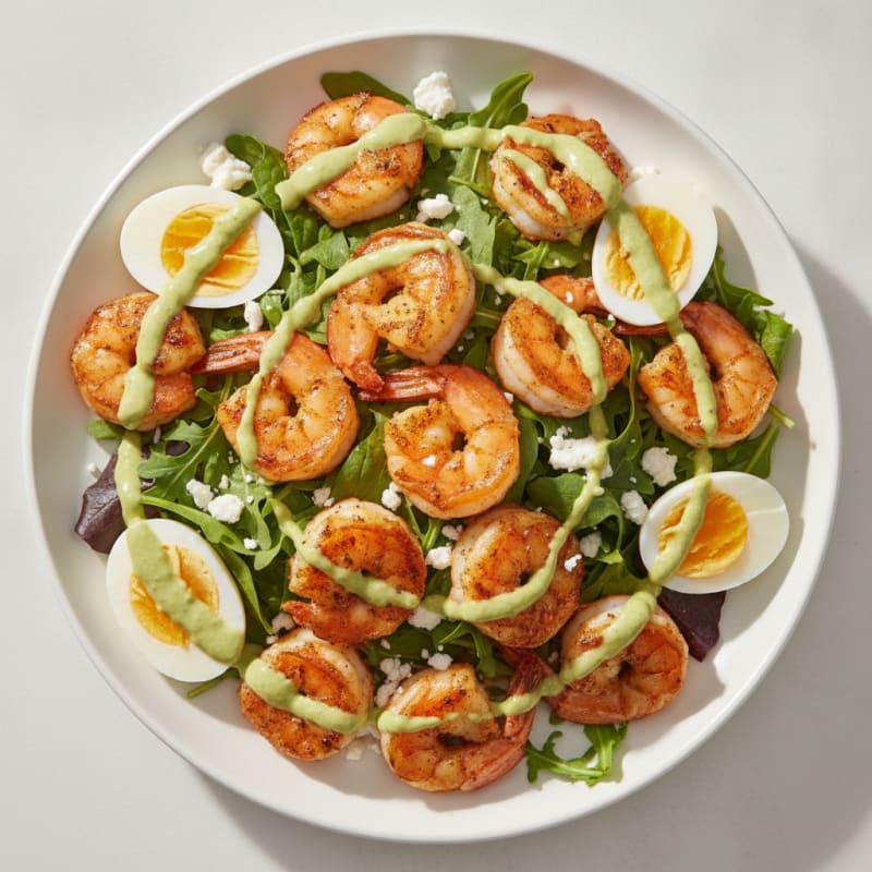 Grilled Shrimp Salad with Creamy Avocado Dressing