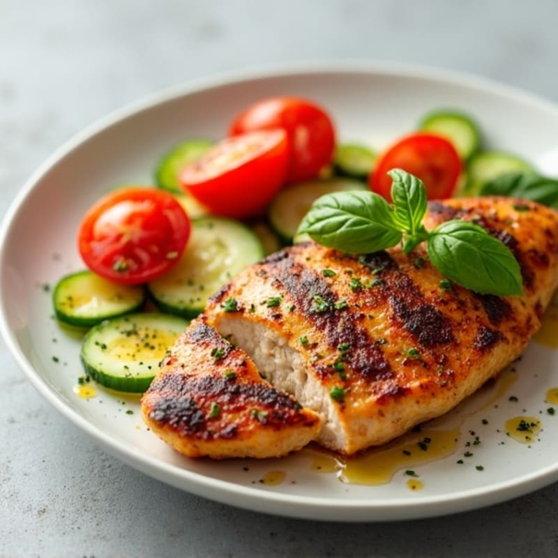 Grilled Chicken Breast with Cucumber Tomato Salad