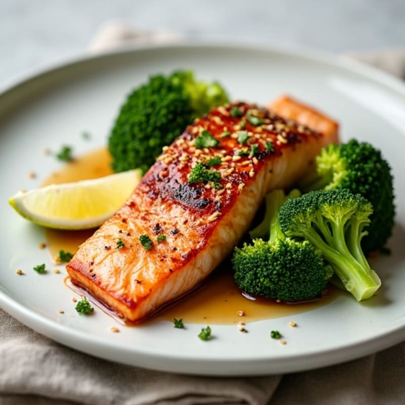 Ginger-Garlic Seared Salmon with Sesame Broccoli