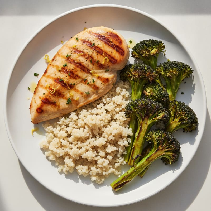 Grilled Chicken Breast with Roasted Broccoli and Quinoa
