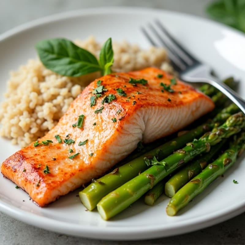 Seared Salmon with Steamed Asparagus and Brown Rice