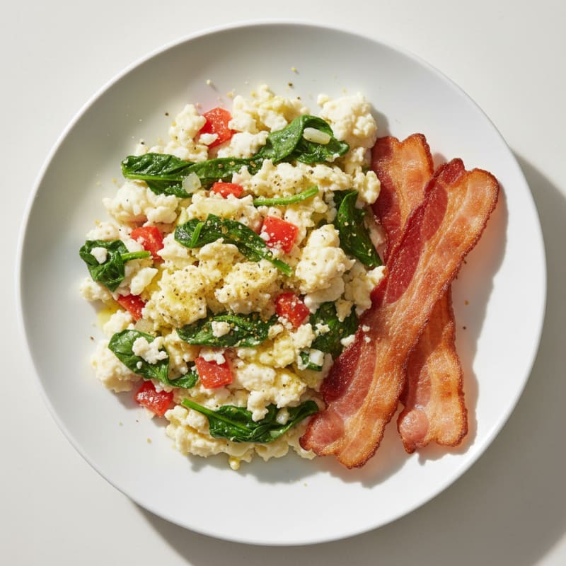 Egg White Veggie Scramble with Lean Turkey Bacon