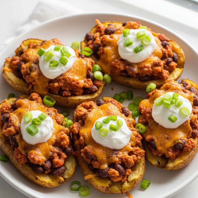Hearty Chili Cheese Potato Skins