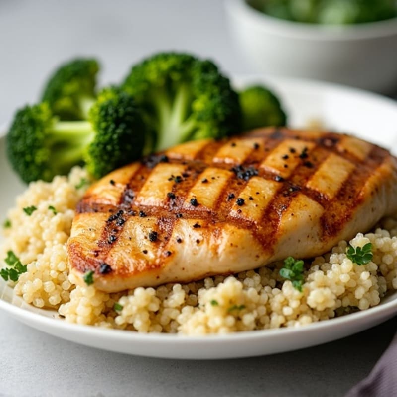 Grilled Chicken Breast with Quinoa and Roasted Broccoli