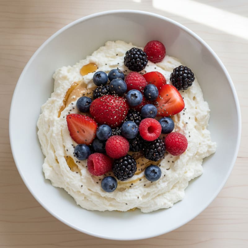 Silky Vanilla Protein Pudding with Mixed Berries