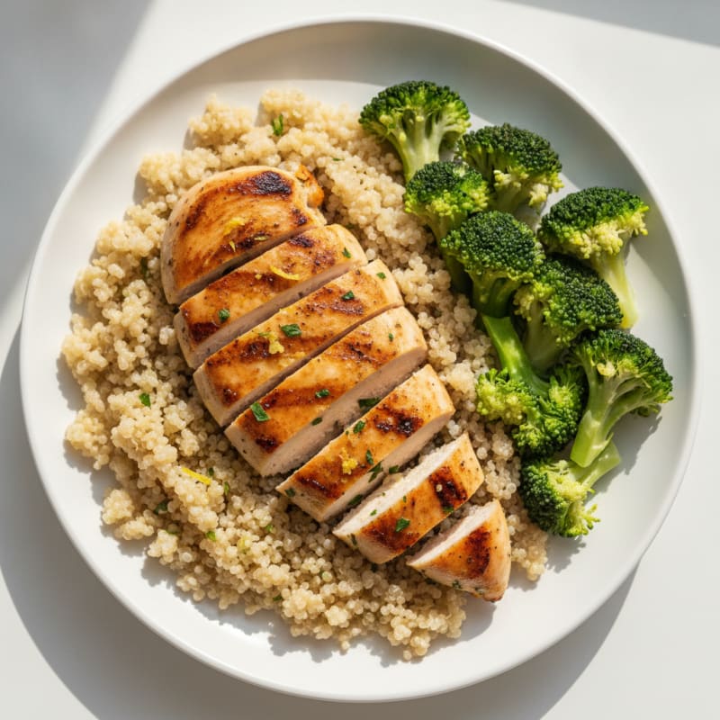 Grilled Chicken Breast with Quinoa and Steamed Broccoli