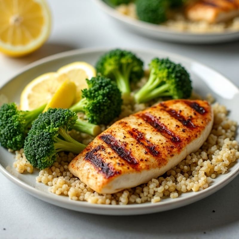 Grilled Chicken Breast with Roasted Broccoli and Quinoa